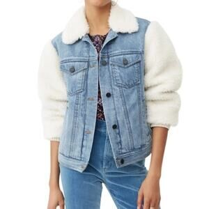 REBECCA TAYLOR LA VIE DENIM & FAUX FUR JACKET - LIGHT DENIM Size M